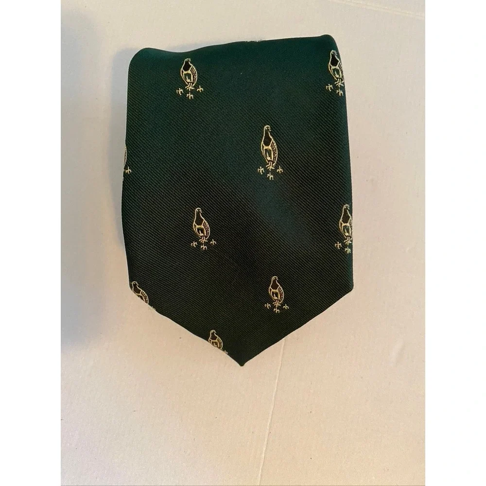 Alec Brook London Mens Green Gold Bird Pheasant Embroidered Tie Made in England